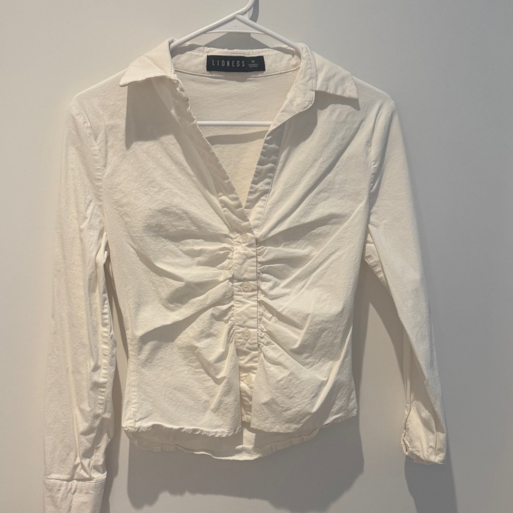 Lioness Ivory Button Down Ruched Shirt